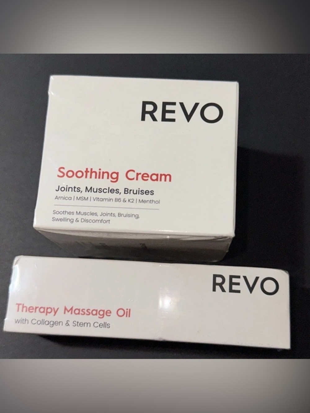 Revo Soothing Cream, Therapy Message Oil, Collagen, Arnica Vitamin B6 K2 Menthol